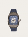 Ferragamo | Men's Tonneau Skeleton Watch - Ip Gun/Blue