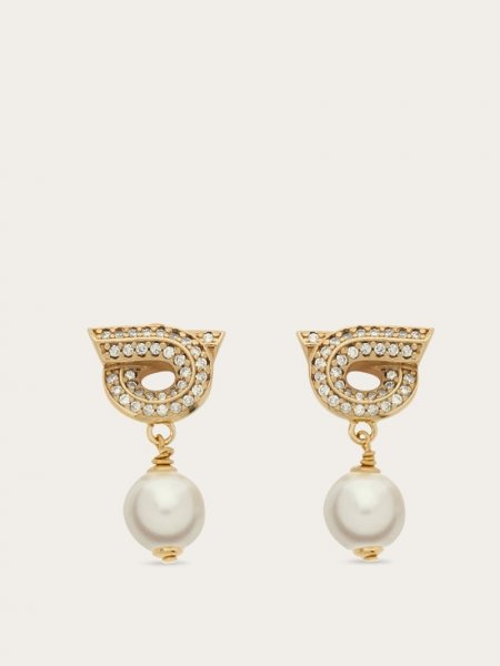 Ferragamo | Women's Gancini Earrings With Pearls And Crystals - Gold