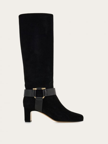 Ferragamo | Women's Gancini Ornament Knee High Boot - Black