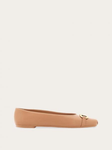 Ferragamo | Women's Ballet Flat With Gancini Ornament - Amaretti