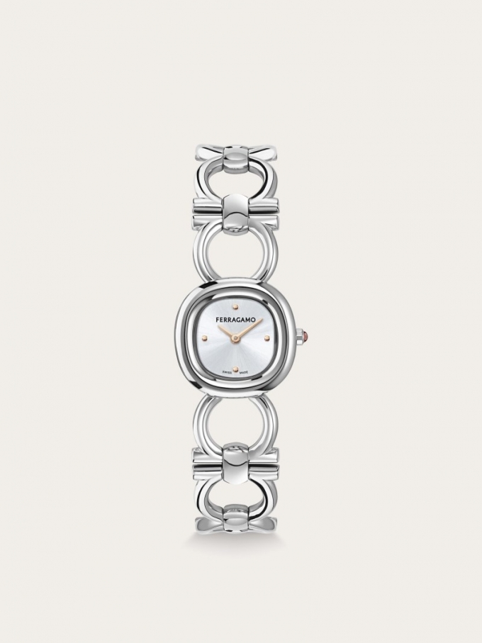 Ferragamo | Women's Double Gancini Watch - Stainless Steel/White Silver