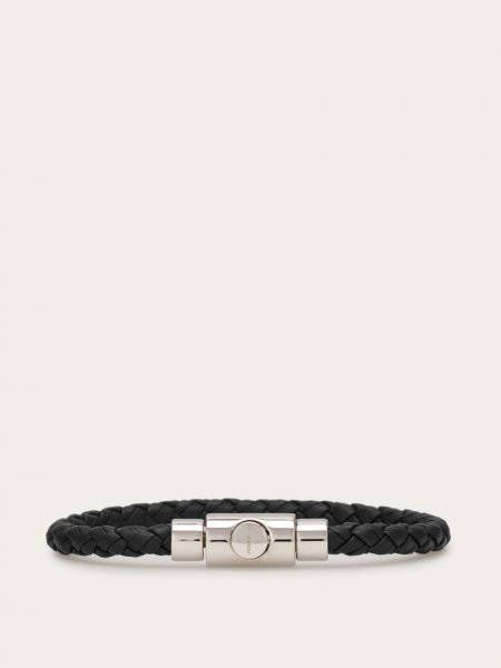 Ferragamo | Men's Braided Leather Bracelet - Black (Size 17)