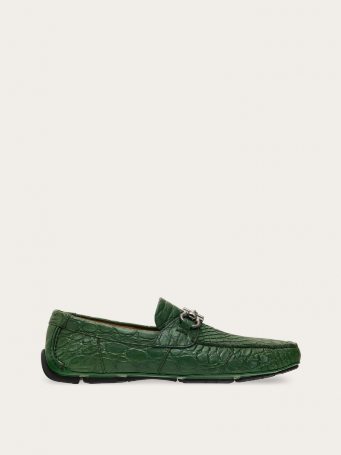 Ferragamo | Men's Driver With Gancini Ornament - Forest Green