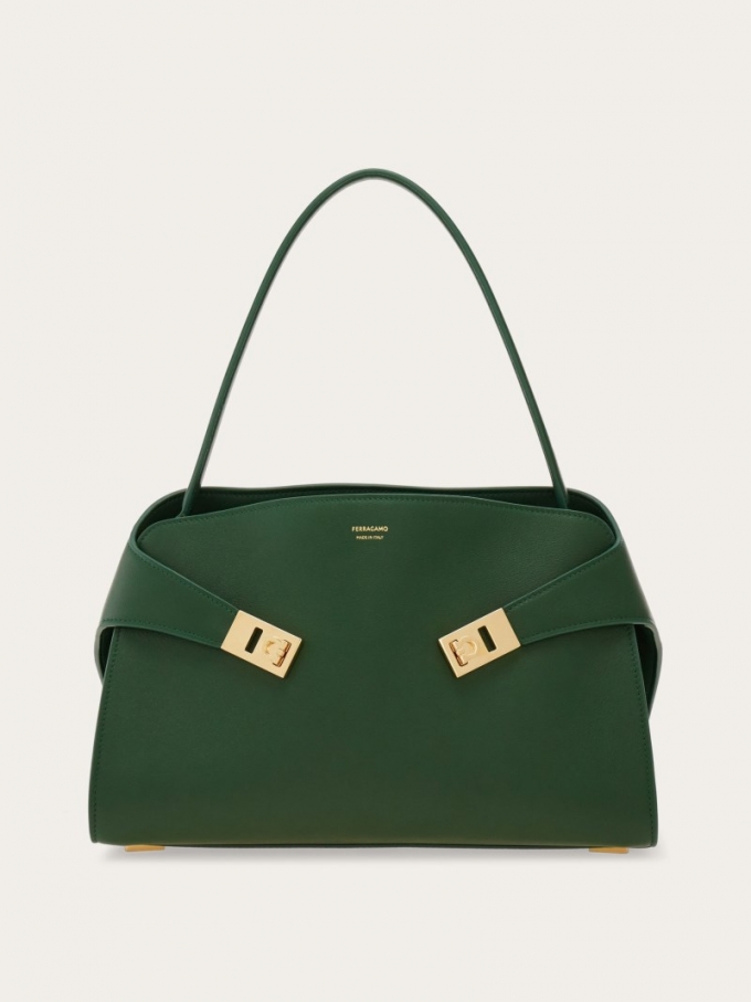 Ferragamo | Women's Hug Soft Bicolor Shoulder Bag - Forest Green