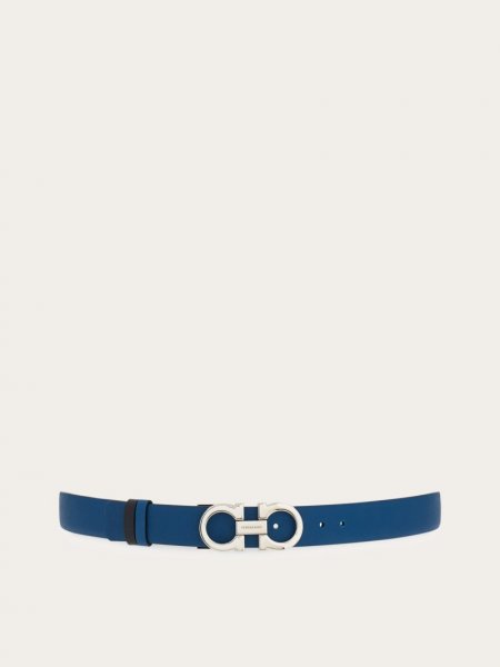 Ferragamo | Women's Adjustable And Reversible Gancini Belt - Teal Blue/Black