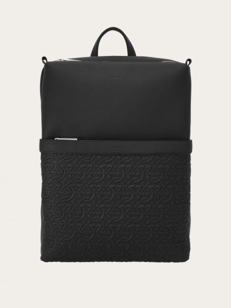 Ferragamo | Men's Embossed Gancini Backpack - Black