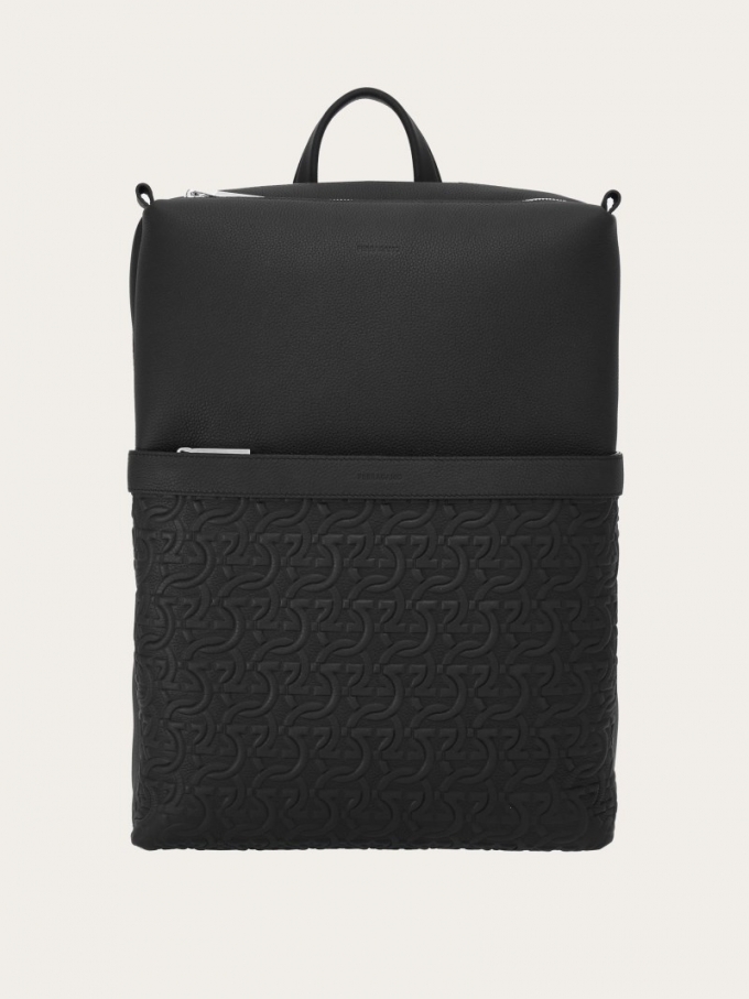 Ferragamo | Men's Embossed Gancini Backpack - Black