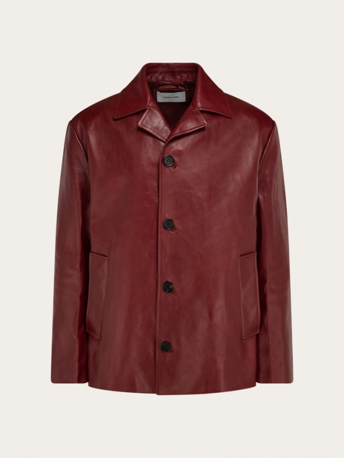 Ferragamo | Men's Leather Jacket - Burgundy