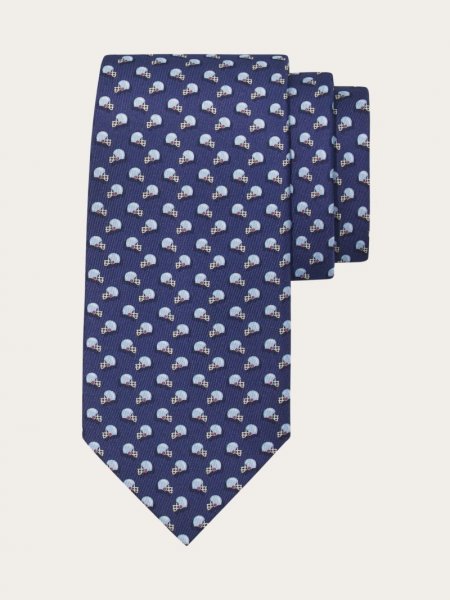 Ferragamo | Men's Football Print Silk Tie - Navy Blue