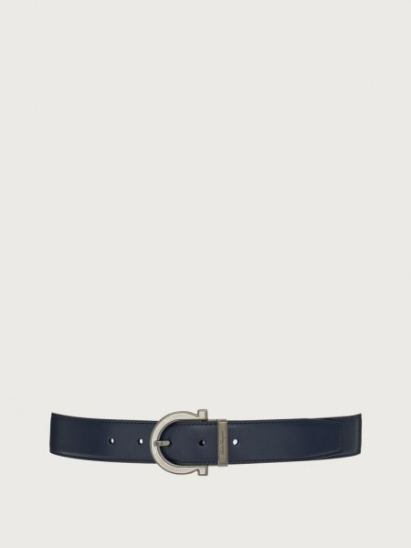 Ferragamo | Men's Adjustable Gancini Belt - Navy Blue/Black