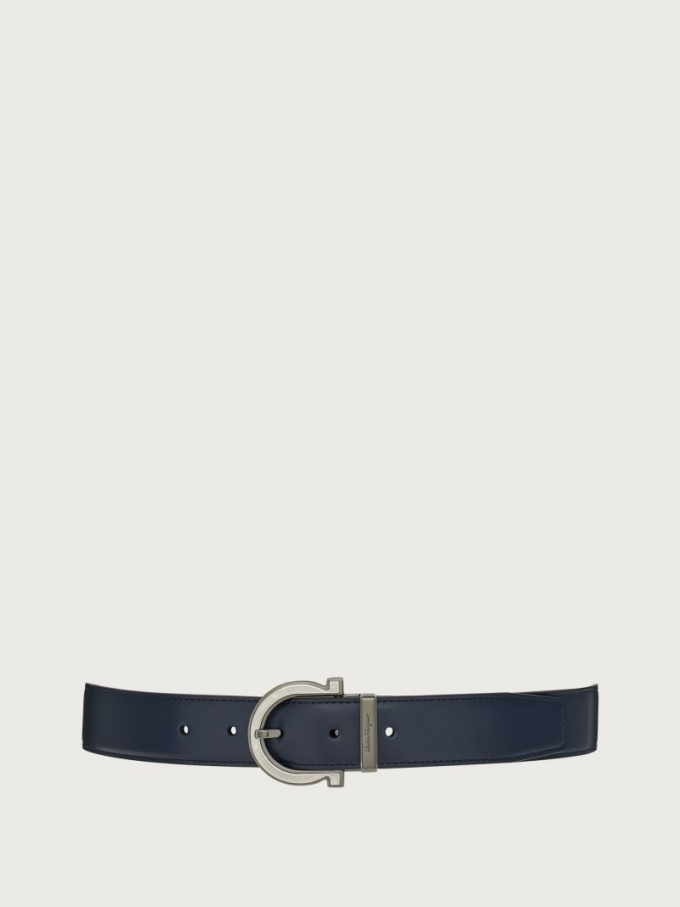 Ferragamo | Men's Adjustable Gancini Belt - Navy Blue/Black