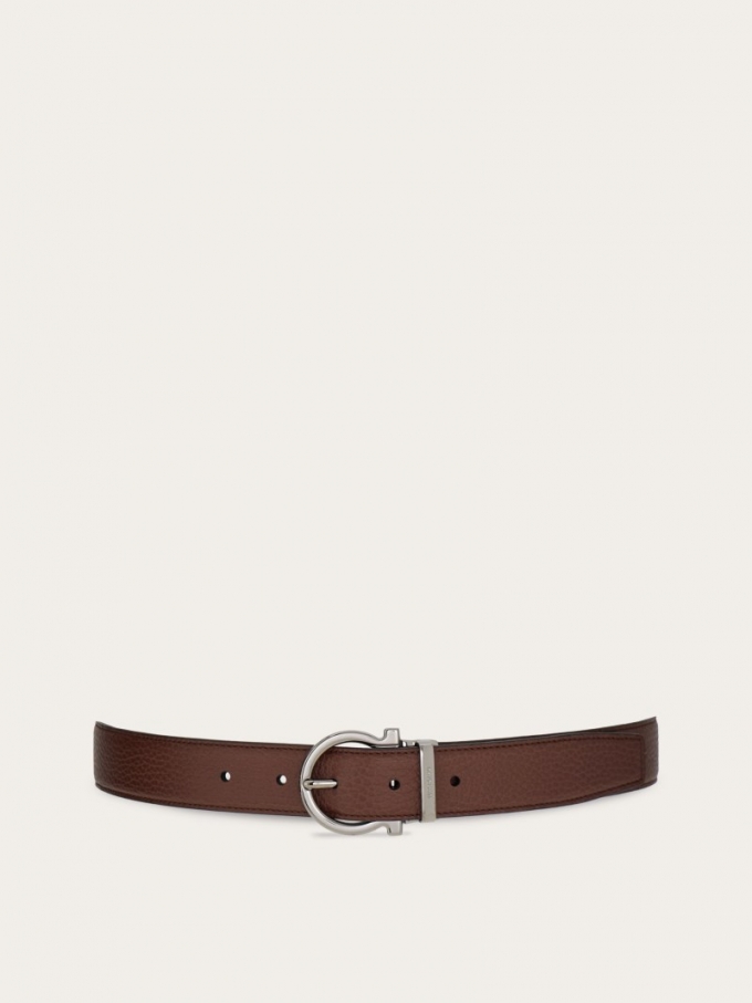 Ferragamo | Men's Reversible And Adjustable Gancini Belt - Cocoa/Black