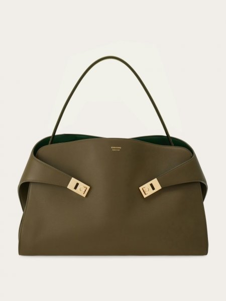 Ferragamo | Women's Hug Soft Bicolor Shoulder Bag - Olive Green