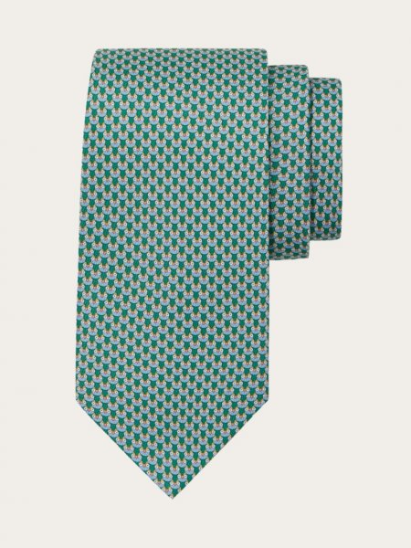 Ferragamo | Men's Owl Print Silk Tie - Green