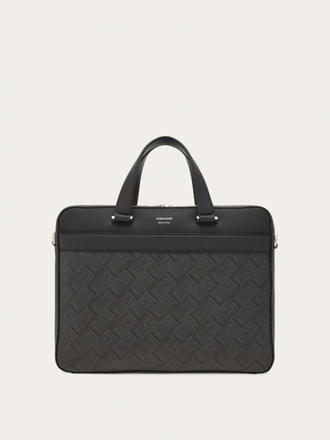 Ferragamo | Men's Monogram Business Bag - Black/Grey