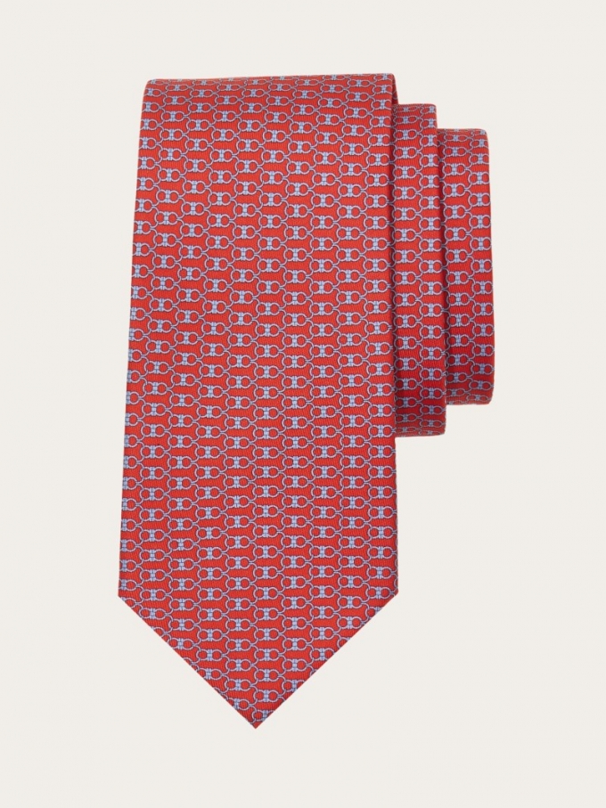 Ferragamo | Men's Gancini Print Silk Tie - Red