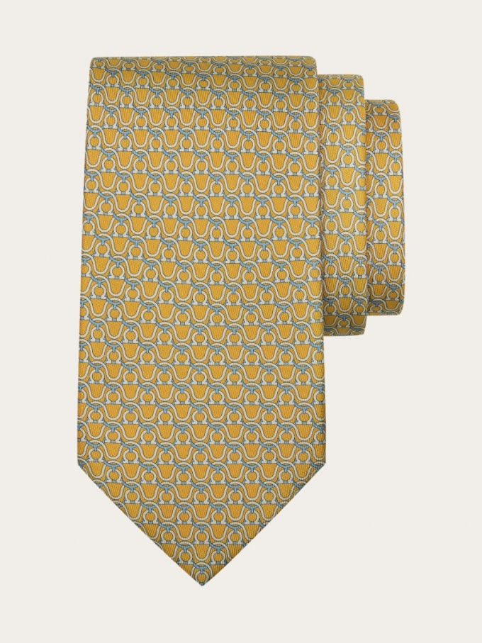 Ferragamo | Men's Gancini Print Silk Tie - Yellow