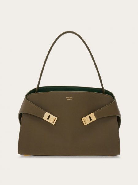 Ferragamo | Women's Hug Soft Bicolor Shoulder Bag - Olive Green/Forest Green