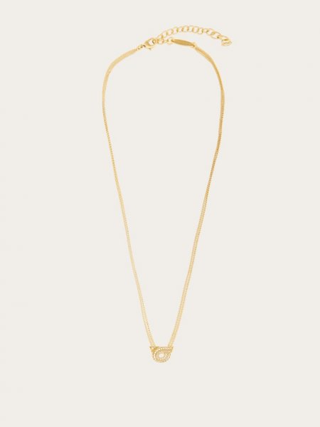 Ferragamo | Women's Gancini Necklace With Pendant And Crystals - Gold