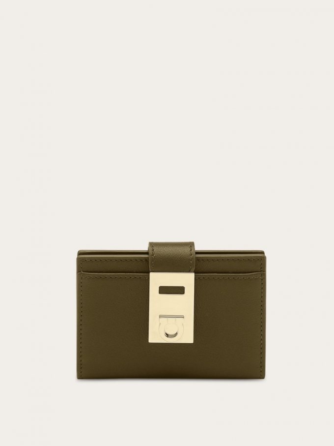 Ferragamo | Women's Hug Two-Tone Credit Card Holder - Olive Green