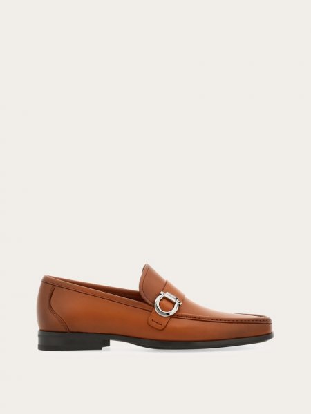 Ferragamo | Men's Moccasin With Gancini Ornament - Cognac