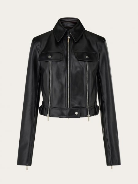 Ferragamo | Women's Biker Jacket With Vertical Zip Detail - Black