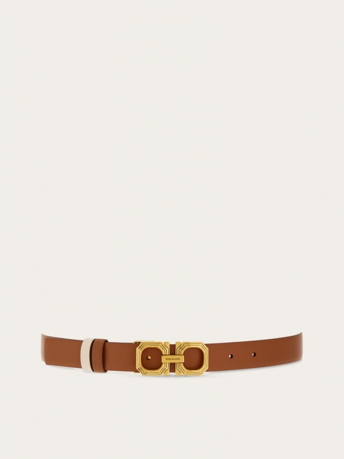 Ferragamo | Women's Reversible And Adjustable Squared Gancini Belt - Sella/Bone