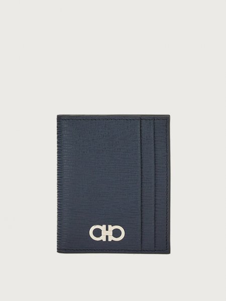 Ferragamo | Men's Gancini Credit Card Holder - Deep Ocean/Black