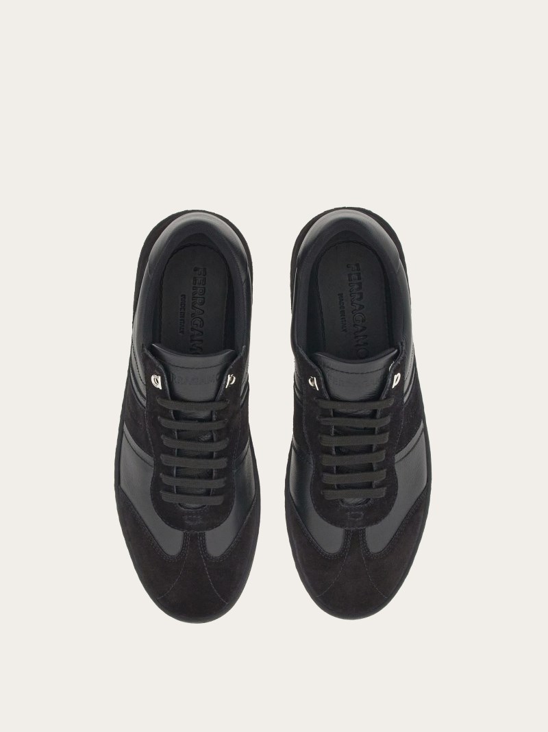Ferragamo | Men's Low Top Sneaker With Signature - Black