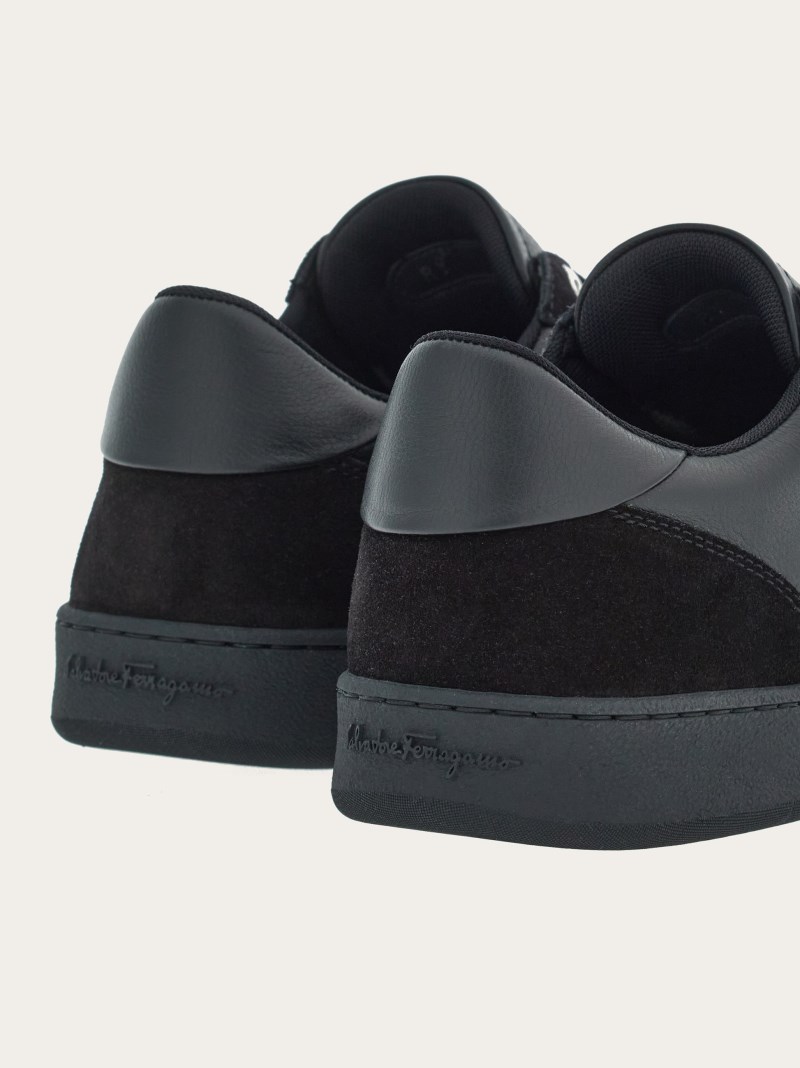 Ferragamo | Men's Low Top Sneaker With Signature - Black