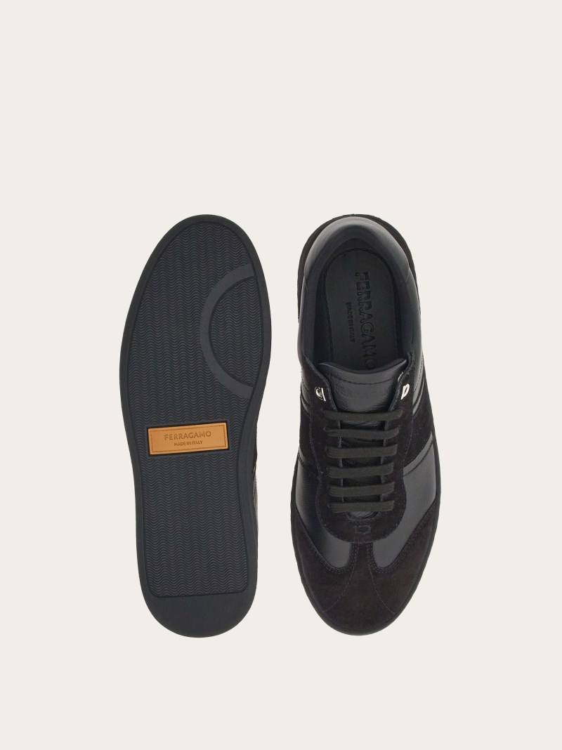 Ferragamo | Men's Low Top Sneaker With Signature - Black