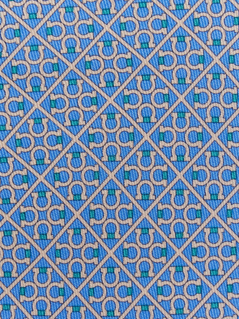 Ferragamo | Men's Square Gancini Print Silk Tie - Light Blue