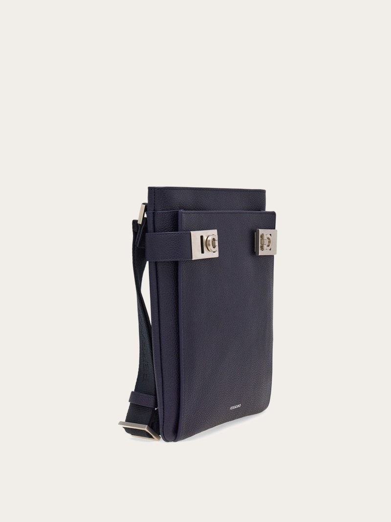 Ferragamo | Men's Shoulder Bag With Gancini Buckles - Midnight Blue