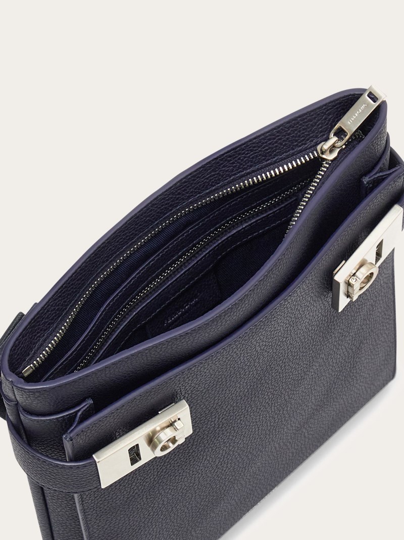 Ferragamo | Men's Shoulder Bag With Gancini Buckles - Midnight Blue
