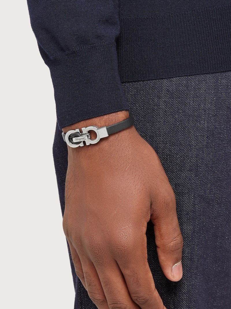 Ferragamo | Men's Gancini Bracelet - Black (Size 17)