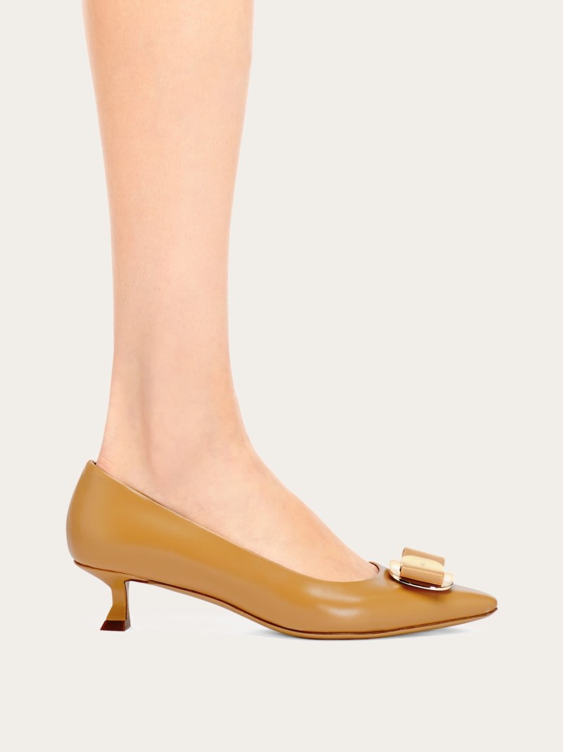 Ferragamo | Women's New Vara Plate Kitten Heel Pump - Light Camel