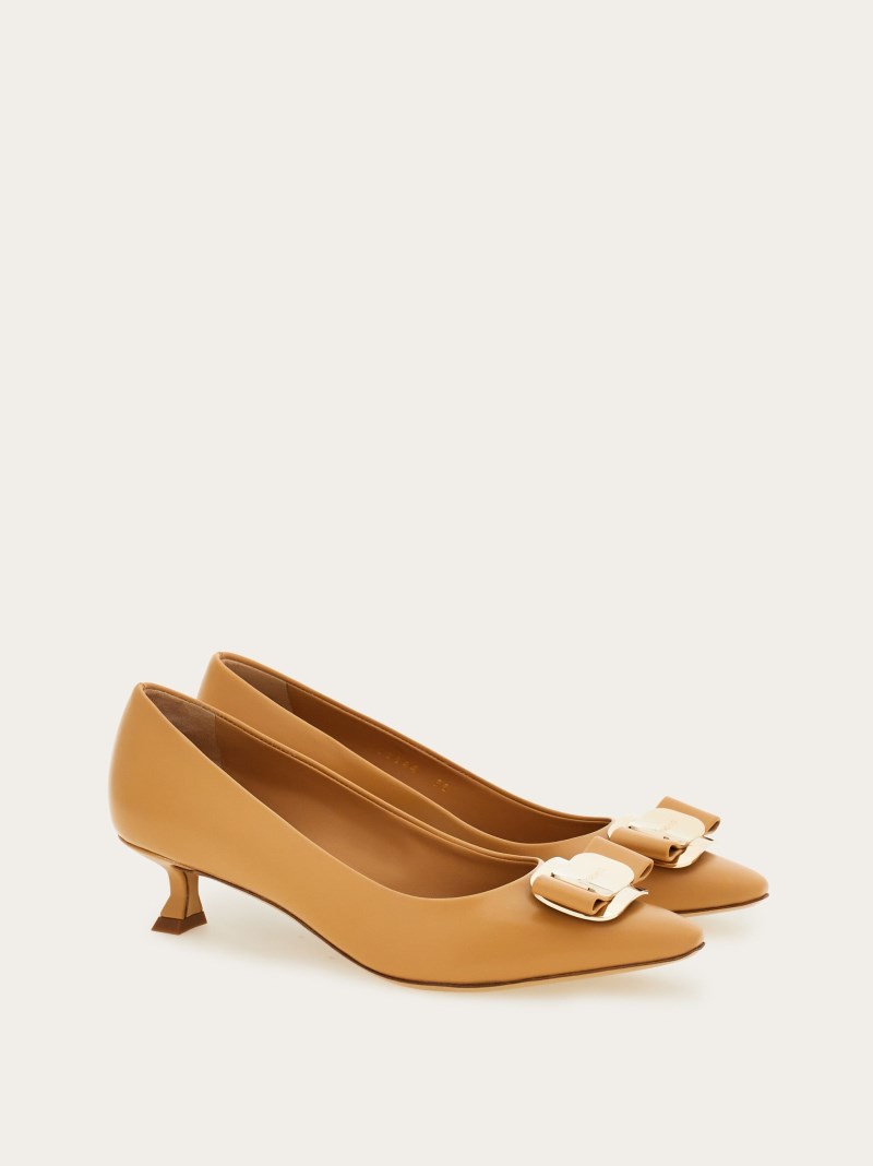 Ferragamo | Women's New Vara Plate Kitten Heel Pump - Light Camel
