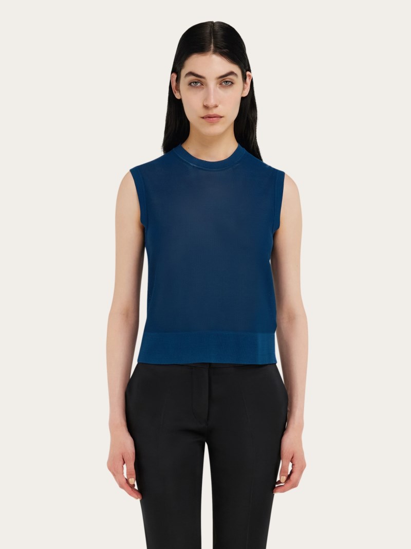 Ferragamo | Women's Sleeveless Knitted Top - Teal Blue
