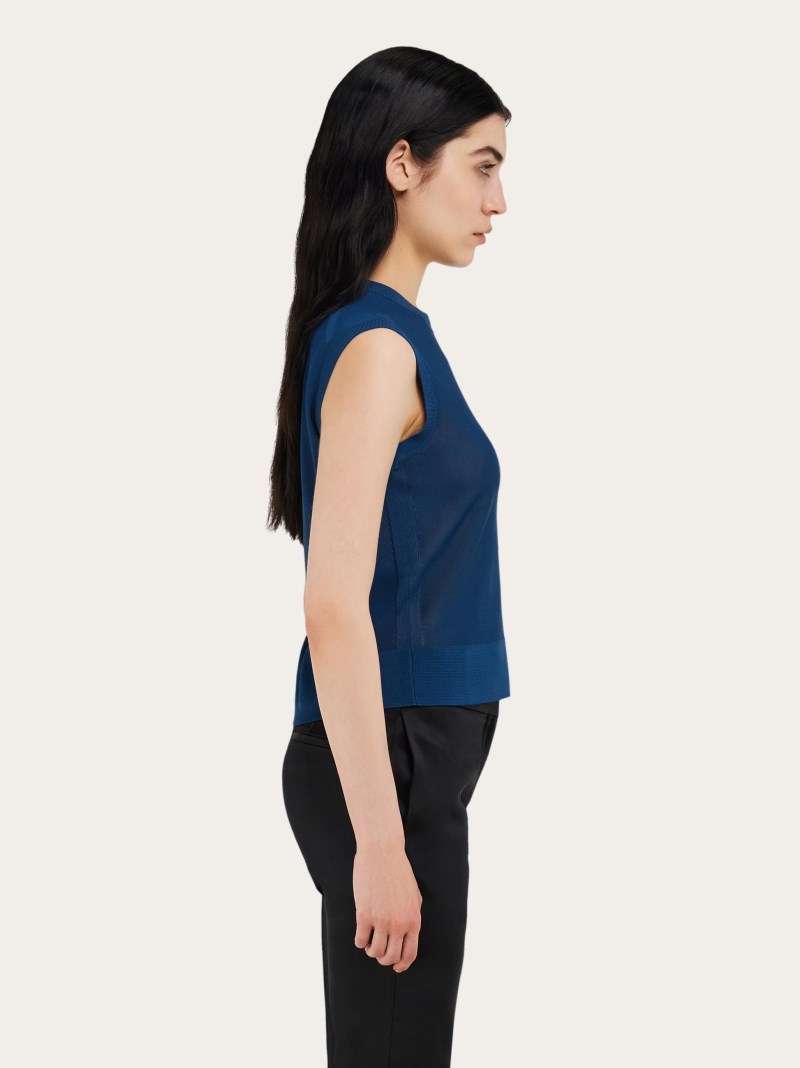 Ferragamo | Women's Sleeveless Knitted Top - Teal Blue