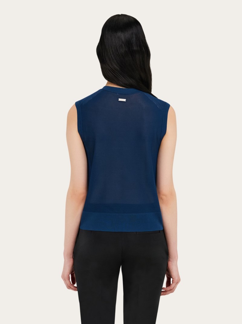 Ferragamo | Women's Sleeveless Knitted Top - Teal Blue