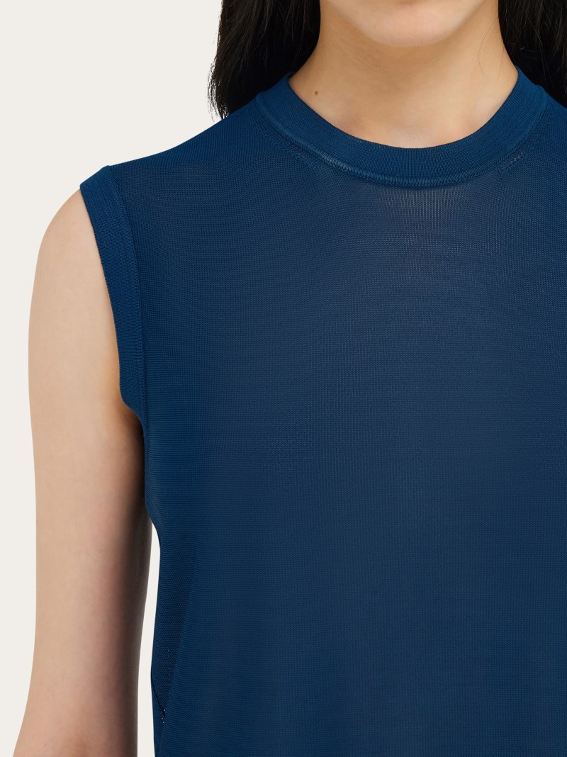 Ferragamo | Women's Sleeveless Knitted Top - Teal Blue