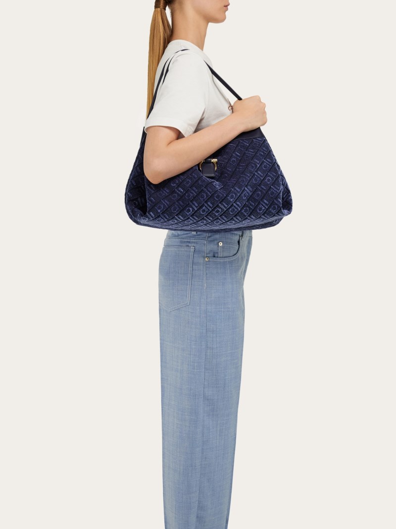 Ferragamo | Women's Monogram Tote Bag - Denim/Midnight Blue