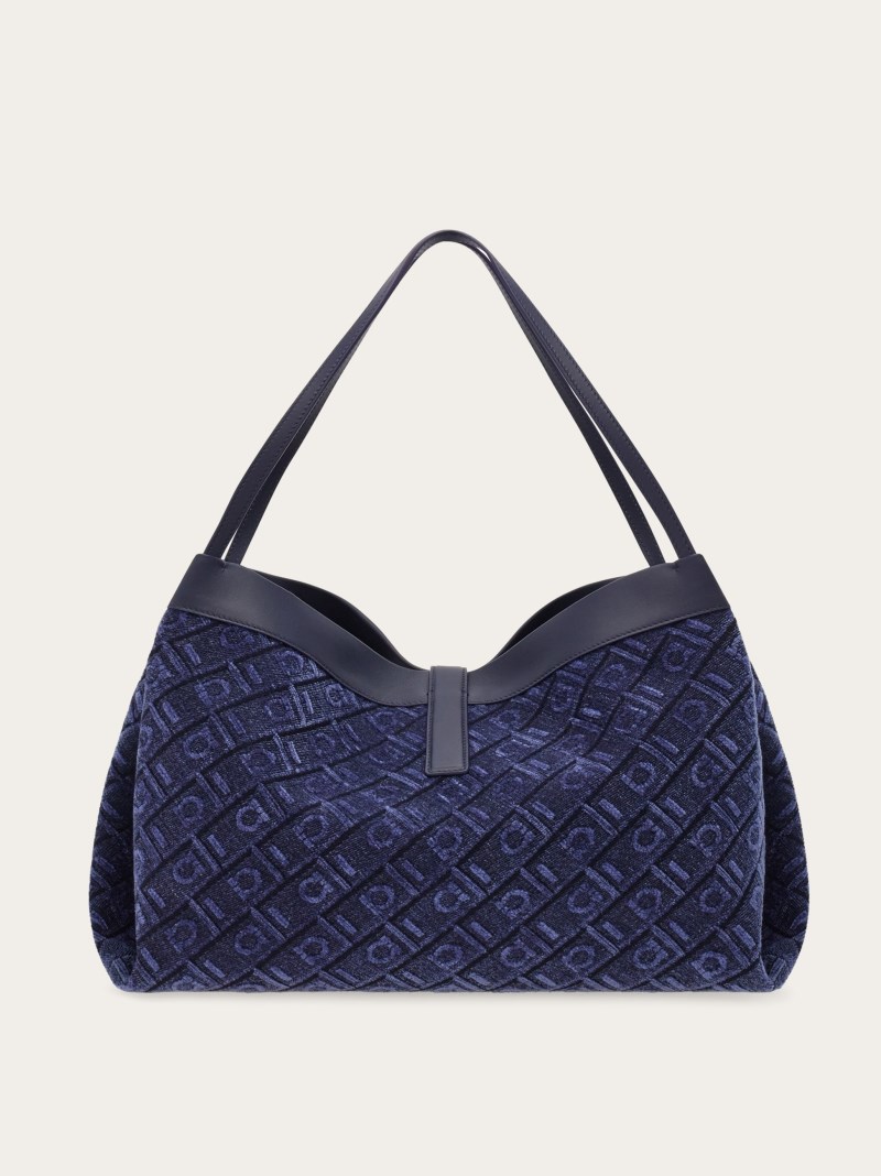 Ferragamo | Women's Monogram Tote Bag - Denim/Midnight Blue