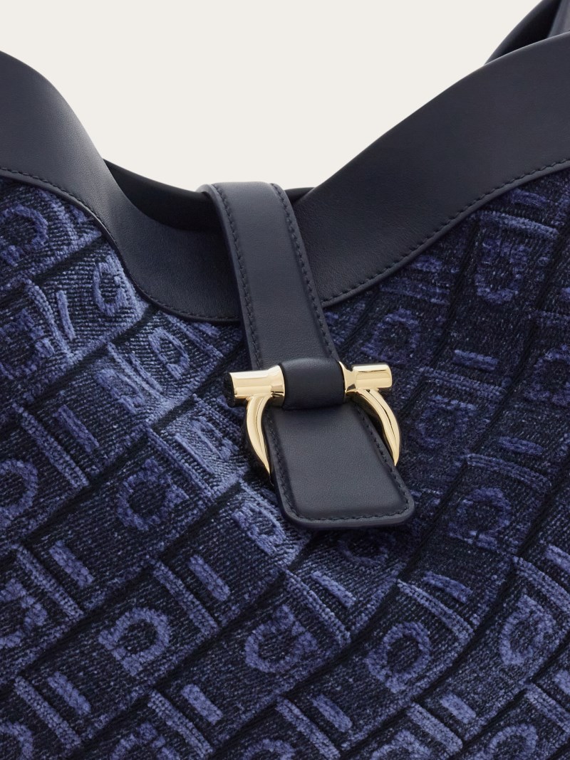 Ferragamo | Women's Monogram Tote Bag - Denim/Midnight Blue