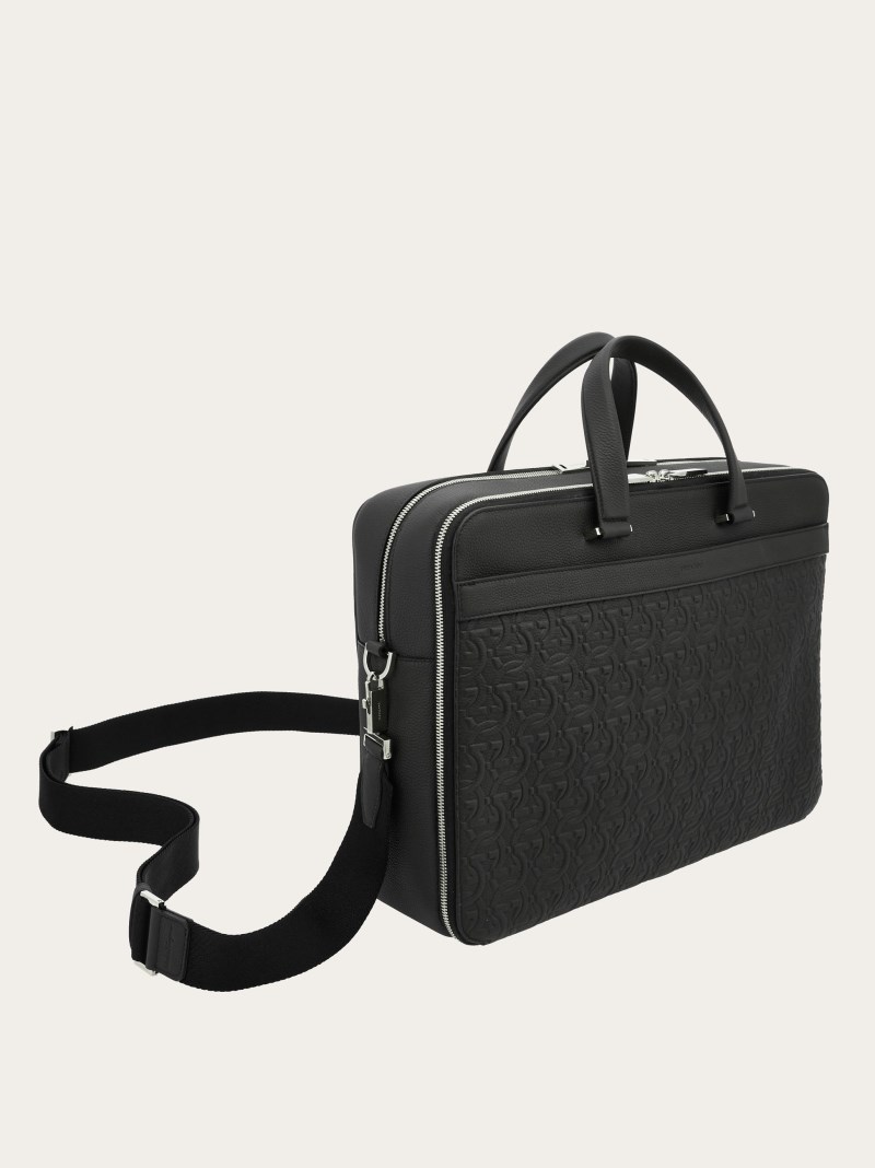 Ferragamo | Men's Embossed Gancini Business Bag - Black