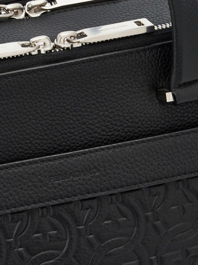 Ferragamo | Men's Embossed Gancini Business Bag - Black