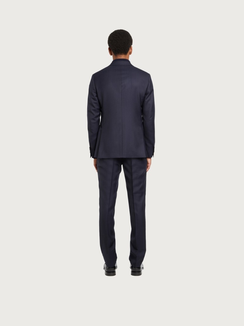 Ferragamo | Men's Check Suit In Wool - Midnight Blue