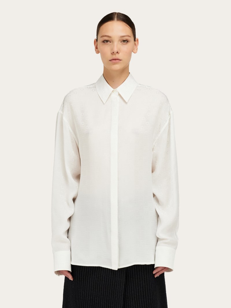Ferragamo | Women's Monogram Print Silk Shirt - Mascarpone