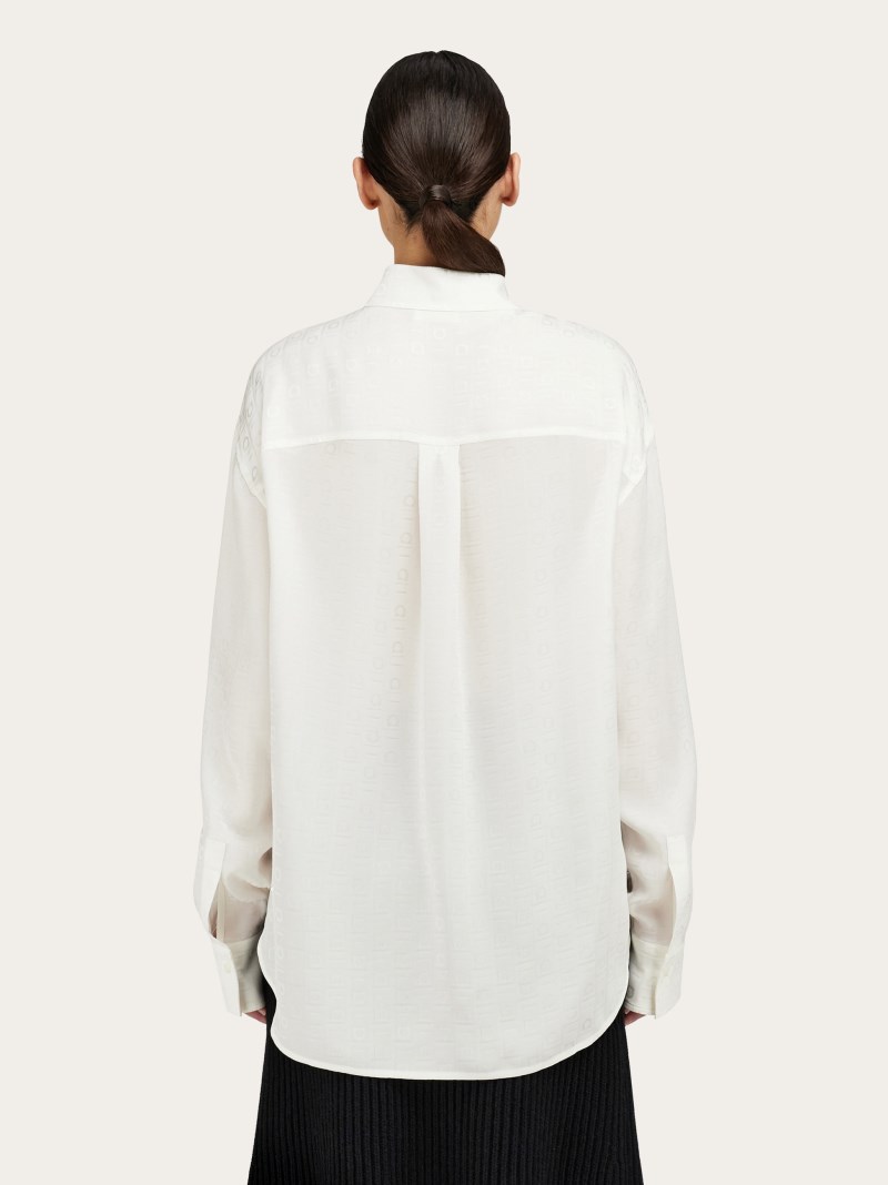 Ferragamo | Women's Monogram Print Silk Shirt - Mascarpone
