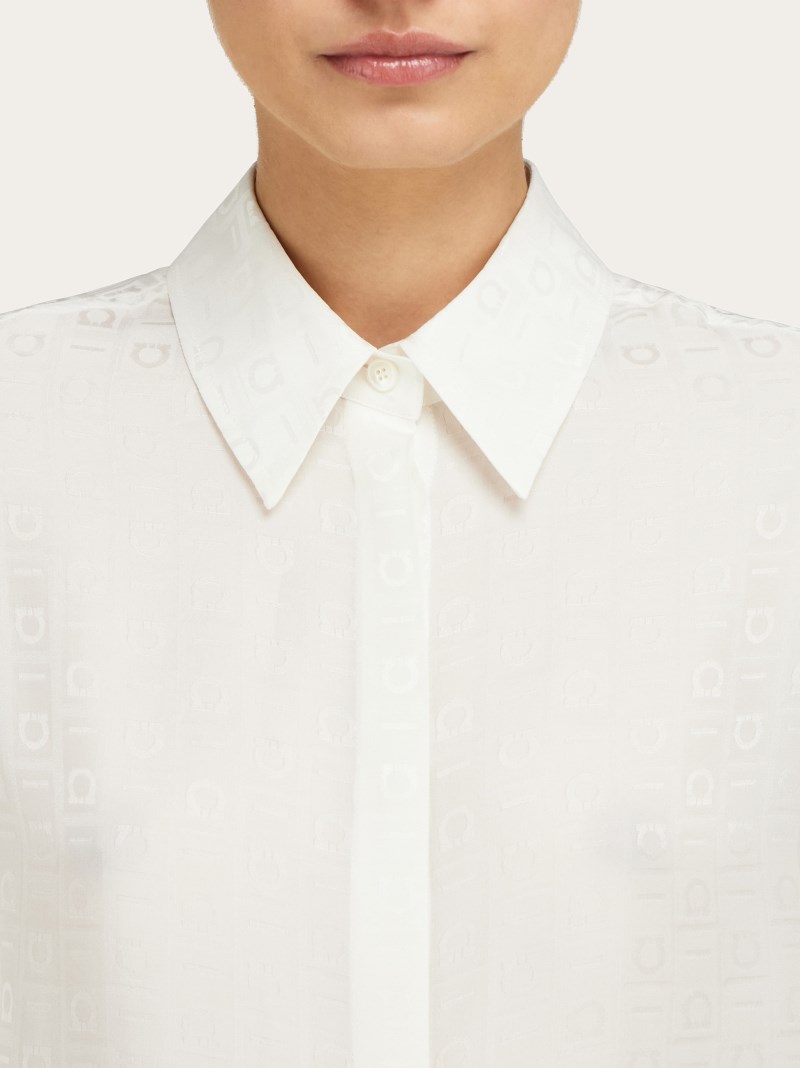 Ferragamo | Women's Monogram Print Silk Shirt - Mascarpone